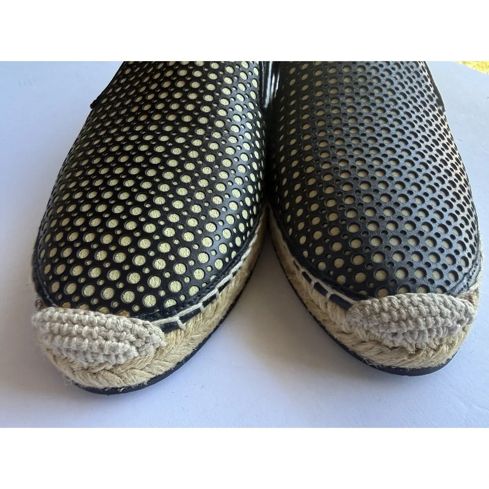Moncler Black Tan Perforated Leather Espadrille Loafers Flats EU 40 US 9 Luxury